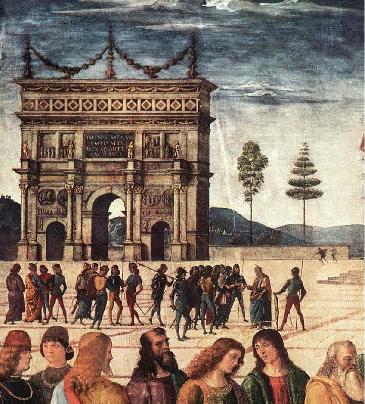 PERUGINO, Pietro Christ Handing the Keys to St. Peter (detail) a Sweden oil painting art